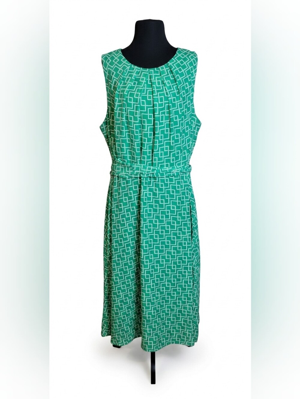 NorthStyle Sleeveless Teal Dress with White Geometric Print
